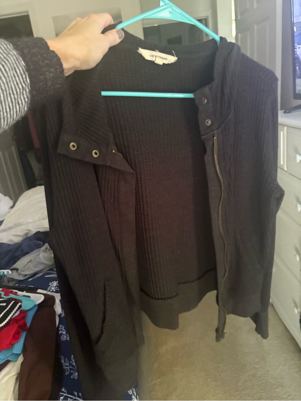 Lucky Brand Black Ribbed Utility Jacket with Snap Collar